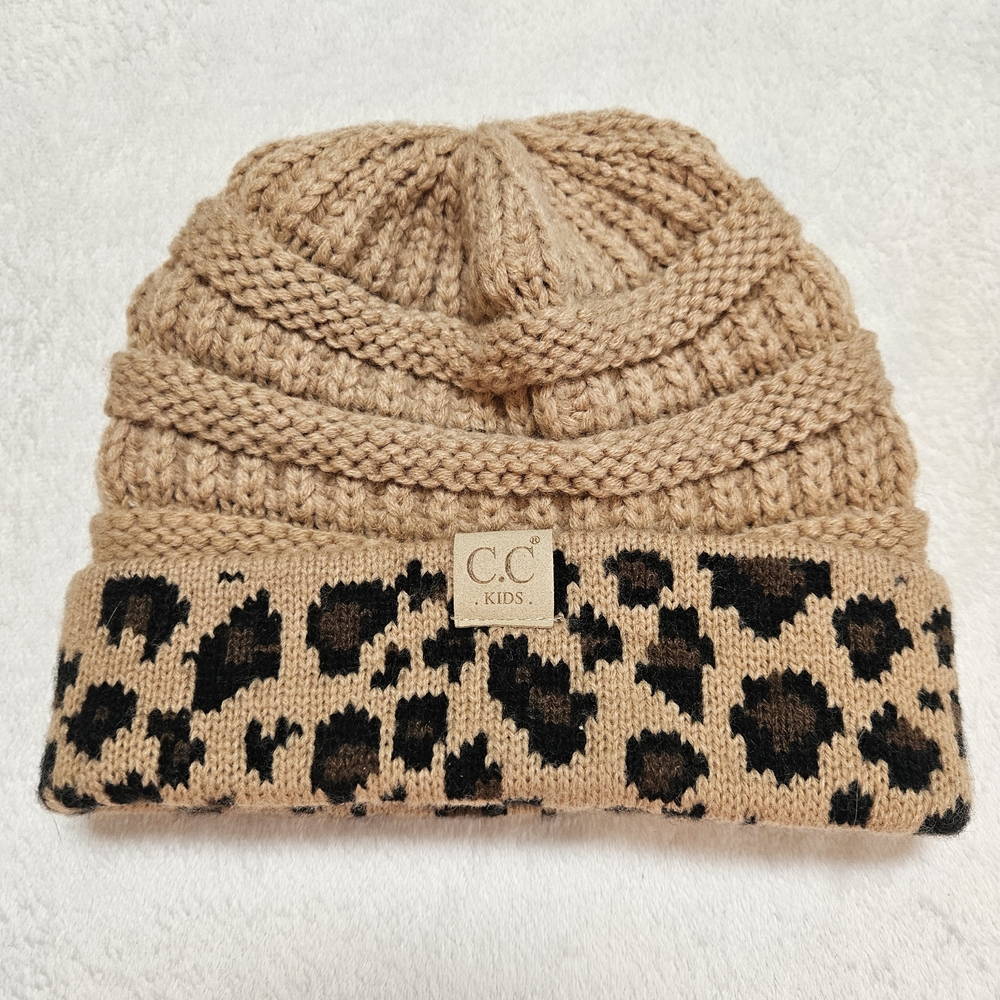 CC Exclusives Kids 2-5 Years Leopard Animal Print Ribbed Knit Beanie Hat